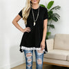 Women Solid Black Lace Hem Knit Tunic Top
