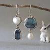 Asymmetrical Blue Agate Pearl Drop Earrings Silver Tone Brass Women Vintage Artistic Party Fashion Jewelry