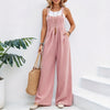 Women Solid Sleeveless Wide Leg Knit Overalls Jumpsuit