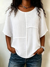 2026 European And American Amazon Independent Station Cross-Border Summer New Mid-Sleeve Crinkled Fabric Patchwork Top T-Shirt Casual Women's Clothing