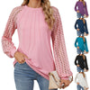 Lace-panel Round-neck Long-sleeve Loose-fitting Top