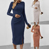 New Womens Knitted Brushed Slim-fit Midi Skirt