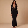 Elegant Lace Long-sleeve Slim-fit V-neck Dress