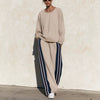 Women's Round-neck Striped Color-block Fashion Casual Set