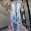 Lace-panelled Beaded Low-rise Flared Pants
