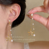 Korean-style Light Luxury Personalized Chain Pearl Women's Earrings, Starfish Inlaid With Diamonds And Zircon, Long Tassel Earrings, High-end Earrings