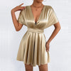 Amazon's New Dress, European And American Style V-Neck, Low-Cut Dress, Fashionable Waist-Cinching Sexy Short Dress