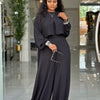 Round-neck Top With Asymmetrical Lantern Sleeves And Loose Wide-leg Pants
