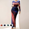 Printed Pleated Sexy Bodycon Crew-neck Dress