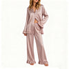 New Autumnwinter Womens Long-sleeve Cardigan Set With Ruffled Lapel And Long Bottoms