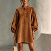 Women's Dress With Lantern Sleeves Buttoned Stand-up Collar