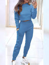 Cross-Border Amazon Plus Size Women's Spring And Autumn Round Neck Long-Sleeved Women's High-Waisted Pants Fitness Sports Casual Plus Velvet Suit