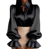 2026 Independent Station Amazon New Elegant Commuter Pure Color Puff Sleeve Long Sleeve Lapel Satin Shirt Women's Clothing