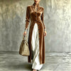 Stand-collar Velvet Long Women's Autumn Single-breasted Long-sleeve Coat