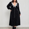 Women Heart Print Lace V Neck Long Sleeve Knit Midi Dress