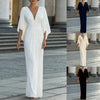 2026 Amazon Foreign Trade Cross-Border Women's Clothing French V-Neck Pleated Waist-Cinching Long Dress Batwing Sleeve Slimming Gown