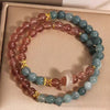 Natural Strawberry Quartz  Aquamarine Bracelet Labradorite Peace Buckle Multi Layer Chain Love Energy Jewelry For Women