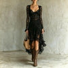 Fashionable Solid-Color Patchwork High-Waisted Long-Sleeve Lace Dress
